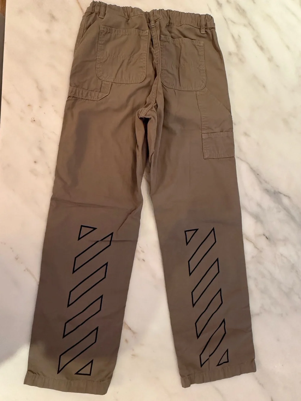 Off-White Kids Boys Carpenter Pants Khaki Diag Stripe Logo Size 12 Authentic